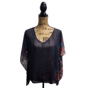 Lauren Conrad Floral Print Kimono‎ Top Sheer Overlay Blouse S/M